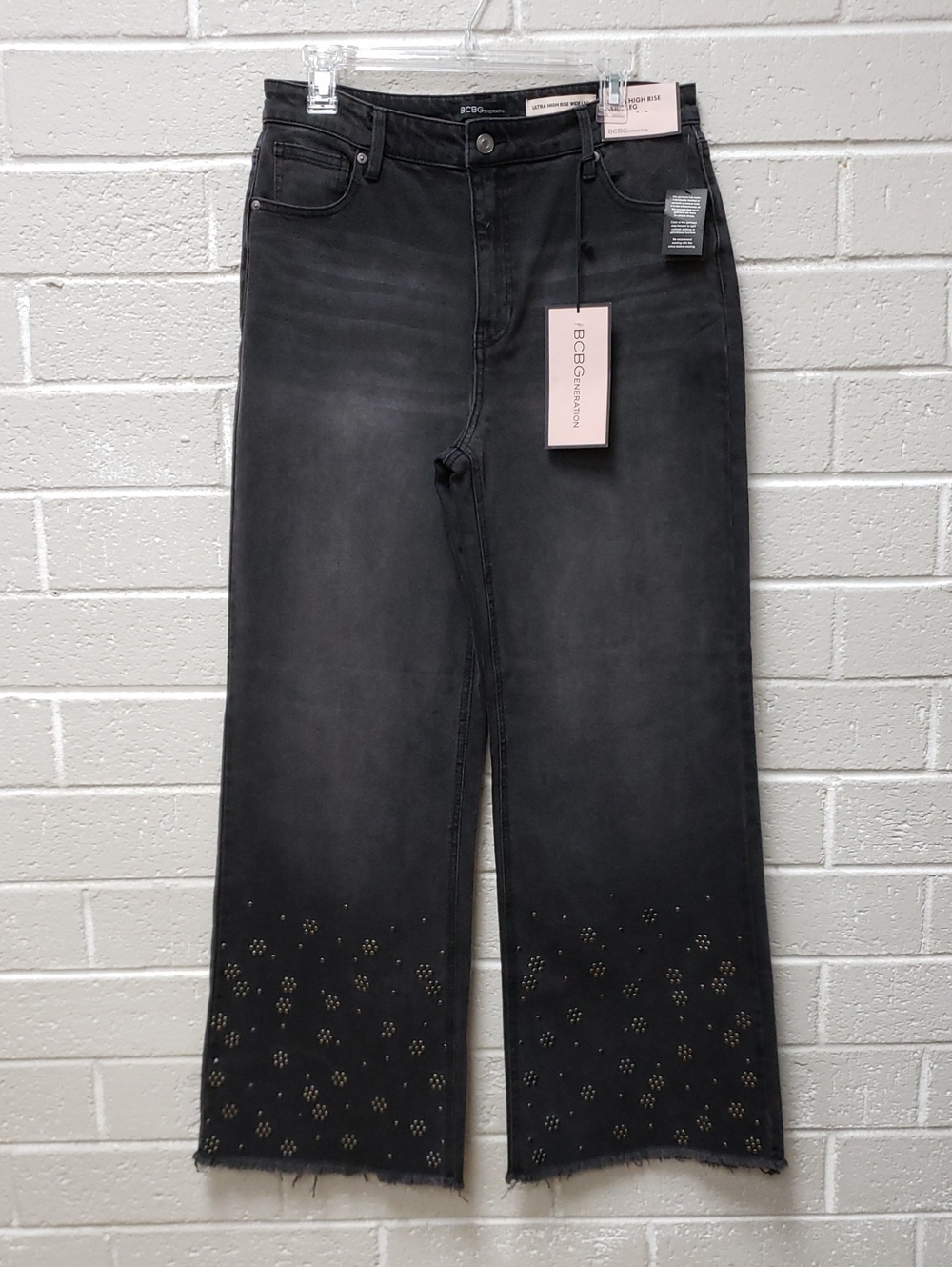 BCBGeneration Black Wide-Leg Jeans with Laser-Cut Hem